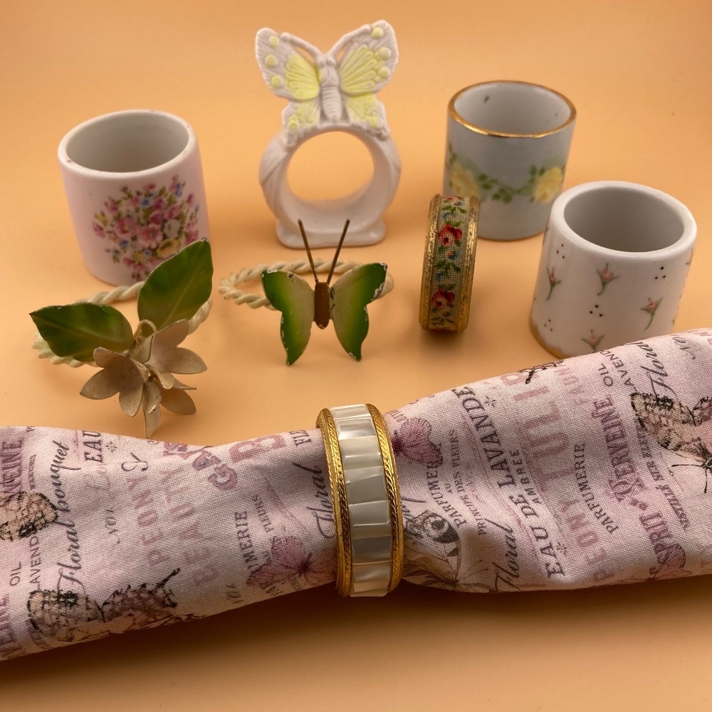 Napkin Rings 8 Porcelain and Metal Circa 1930s-1970s